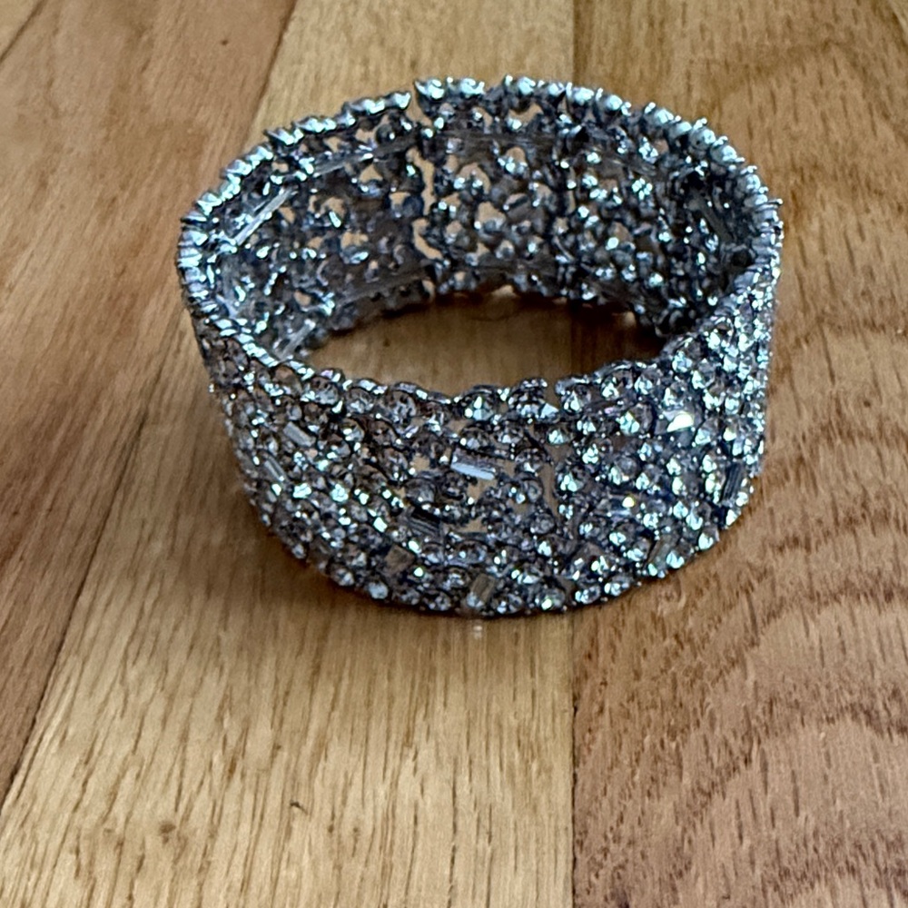 Sparkling Silver Crystal Wide Cuff Bracelet